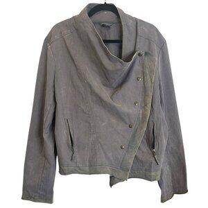 Red Bag Cropped Nepalese Gray Rickshaw Jacket Collapsing Snap Front Sz XL Cotton
